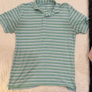 johnnie-O Green and White Striped Polo Shirt